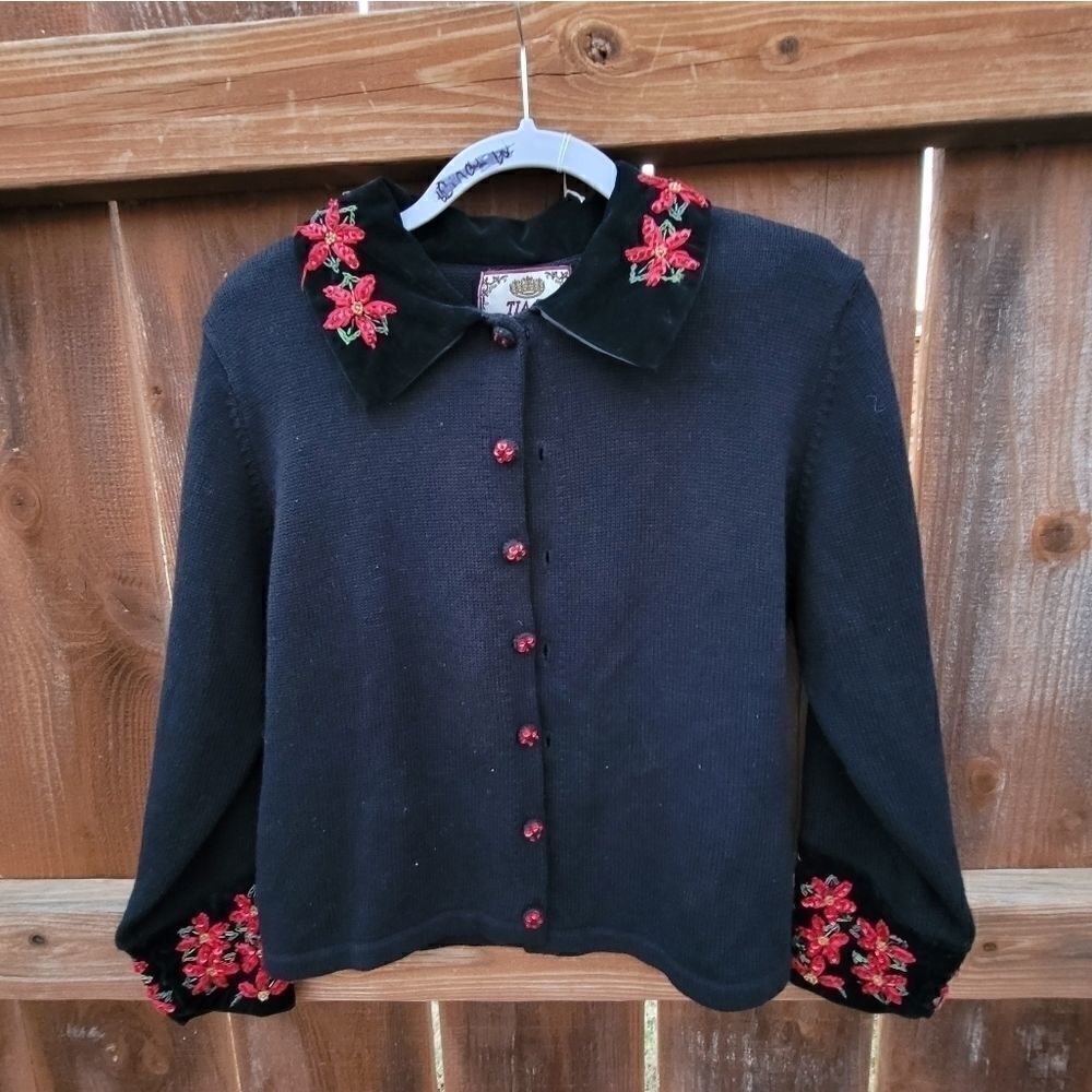 Petite Christmas Poinsettia Sequin Sweater PM